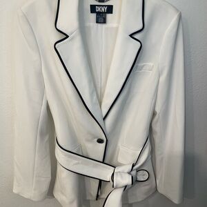 DKNY Women's White Blazer with Black Trim